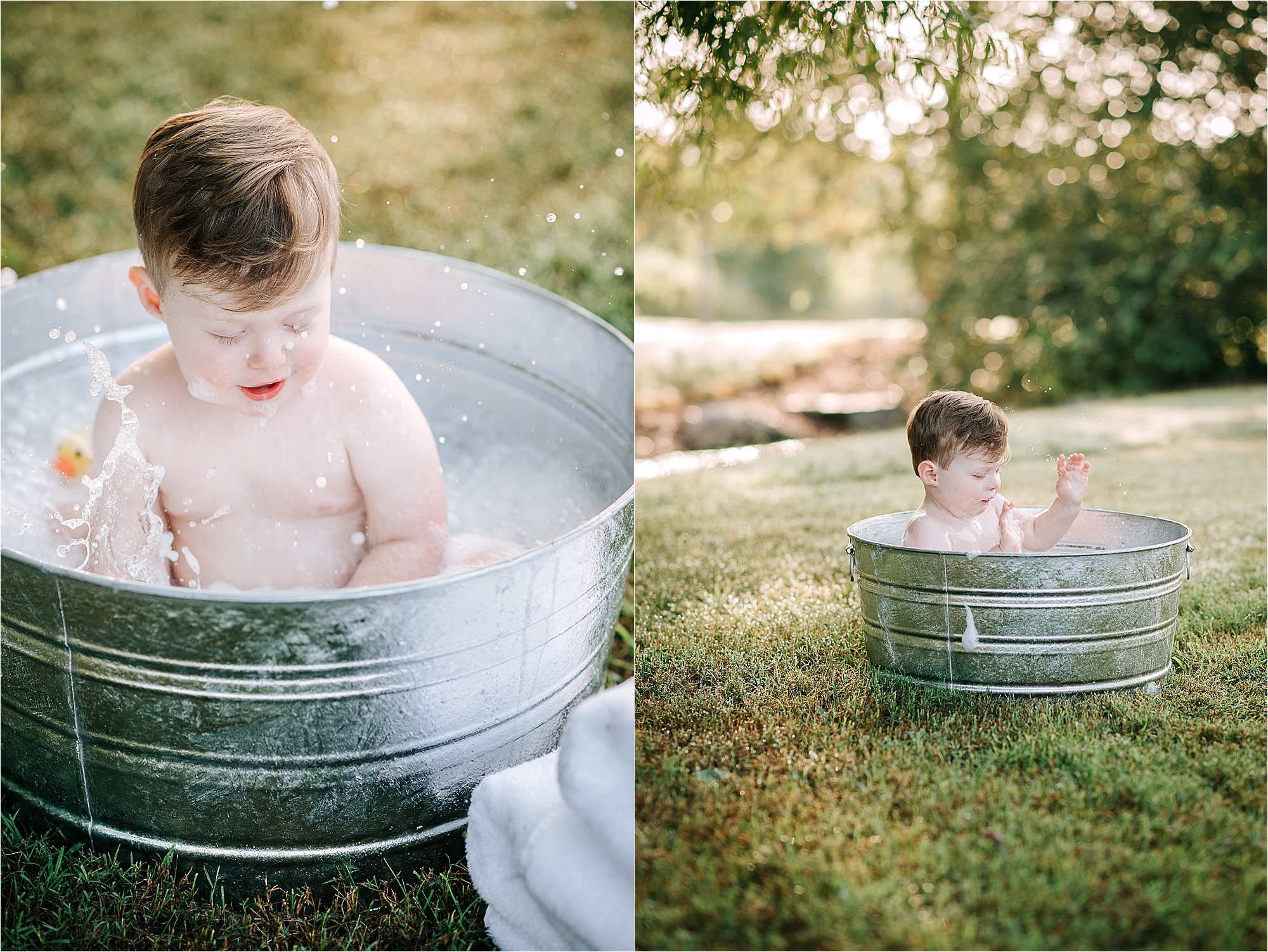 outdoor bubble bath photo session