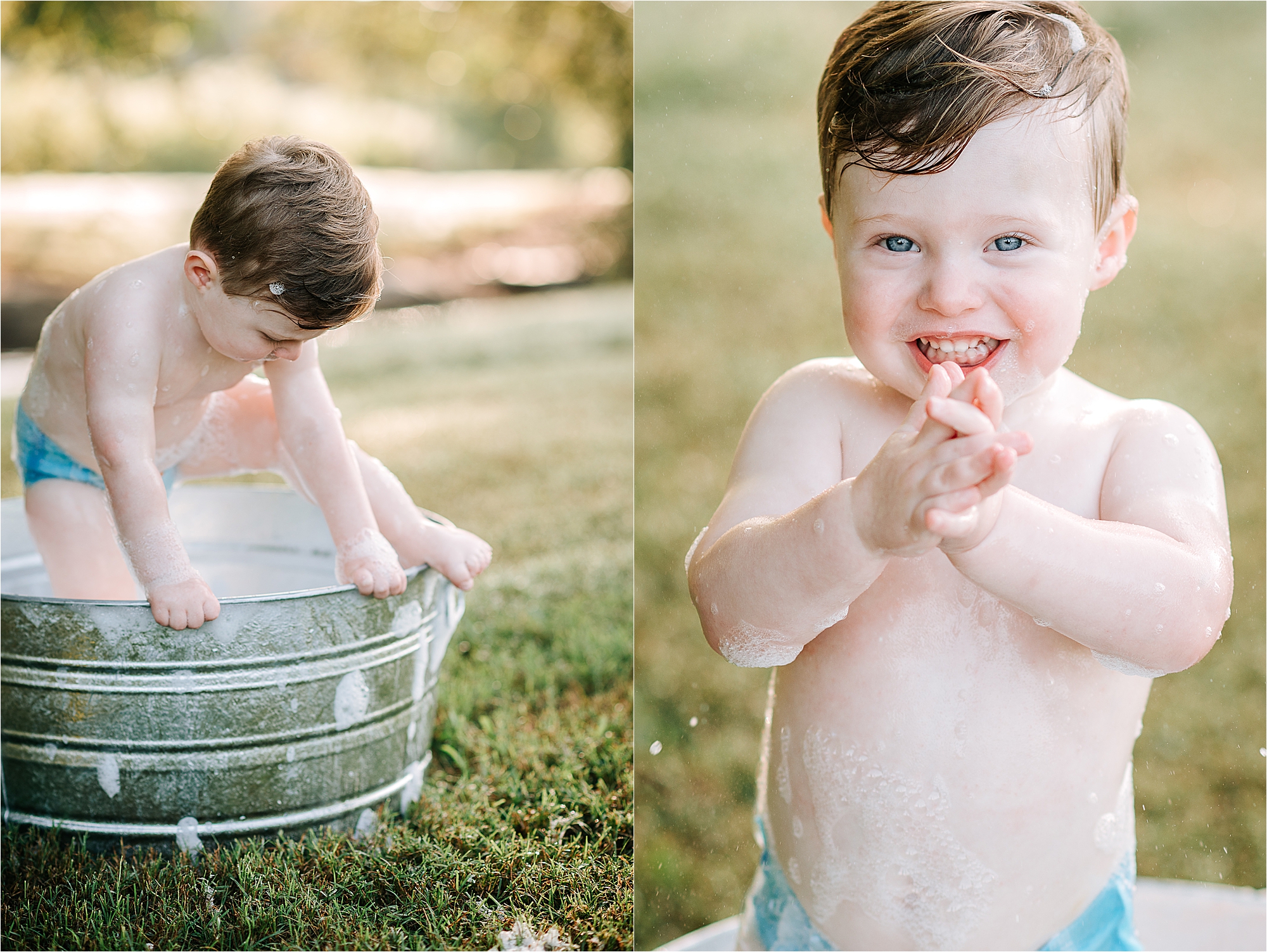 outdoor bubble bath photo session
